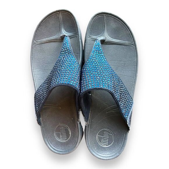 Fitflop Womens Rokkit Diamond Leather Thong Sandals Slip On Navy Blue Size 10 - Picture 1 of 9